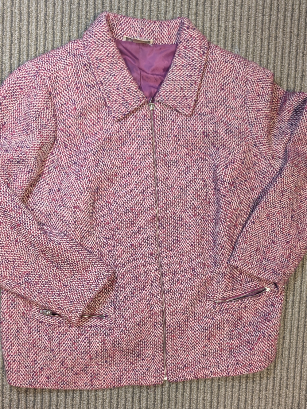 CJ Banks Pink Tweed Zip Jacket